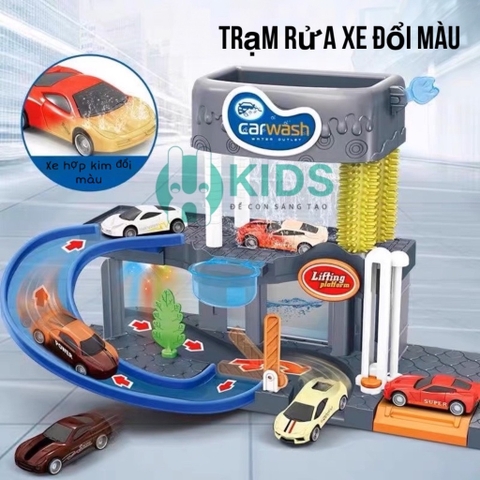 Bộ đồ chơi rửa xe ô tô thông minh đổi màu theo nhiệt độ có đèn và âm thanh sống động cho bé siêu thú vị