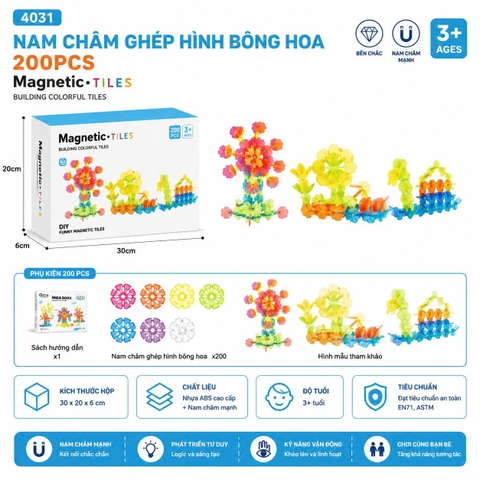 Bộ Nam Châm Ghép Hình Bông Hoa 200 Chi Tiết – Đồ Chơi Sáng Tạo Cho Bé 3+