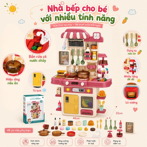 Đồ Chơi Nhà Bếp Cho Bé Cỡ Lớn 48 Chi Tiết Có Vòi Nước, Đèn Âm Thanh – Mẫu Mới Nhất 2025