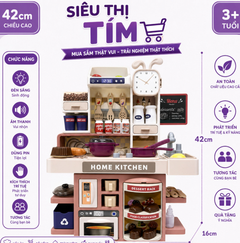 Bộ Đồ Chơi Nhà Bếp Cho Bé Đa Năng Có Đèn, Âm Thanh, Bếp Khói Và Bồn Rửa Nước