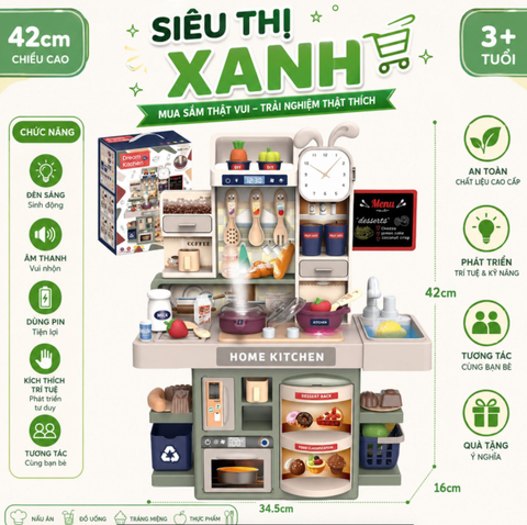 Bộ Đồ Chơi Nhà Bếp Cho Bé Đa Năng Có Đèn, Âm Thanh, Bếp Khói Và Bồn Rửa Nước