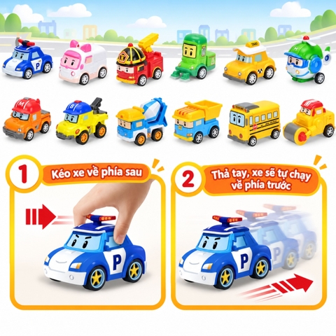 Bộ 8 Xe Đồ Chơi Poli Quán Tính Nhiều Mẫu Cho Bé 3 Tuổi+