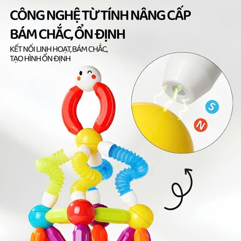 Bộ Lắp Ghép Nam Châm Fun Play 100 Chi Tiết – Que Nam Châm Uốn Dẻo Cho Bé 3+