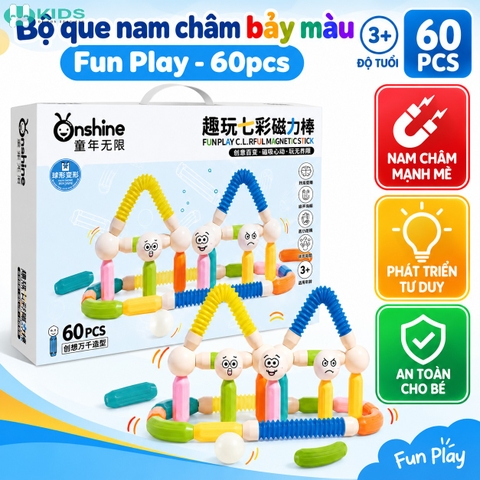Bộ Que Nam Châm Bảy Màu Fun Play 60 Chi Tiết – Lắp Ghép Sáng Tạo Cho Bé 3+