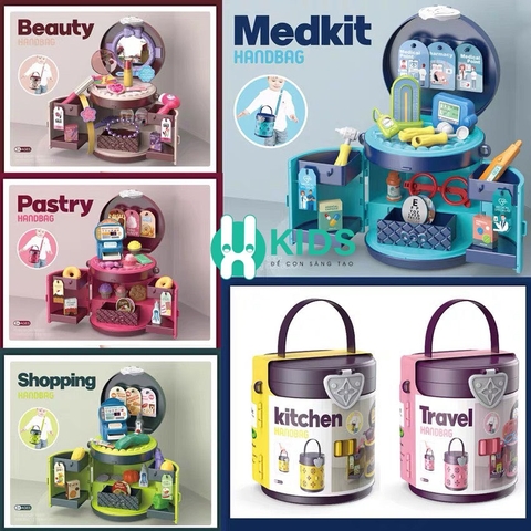 Hộp túi xách biến hình 2in1 đa năng thành đồ chơi nhà bếp nấu ăn, bác sĩ, trang điểm có quai đeo tiện lợi cho bé