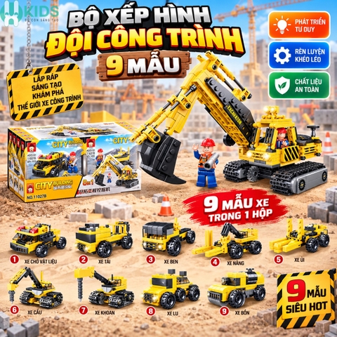 Bộ Lắp Ghép Đội Xe Công Trình 9 Mẫu