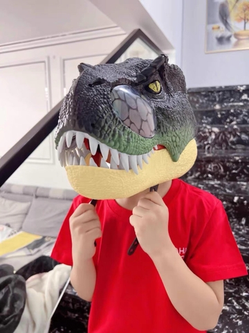 Đồ chơi khủng long hoá trang cỡ lớn, mặt nạ mũ trùm đầu hình khủng long có quai đeo kèm hiệu ứng nhạc đèn cho bé
