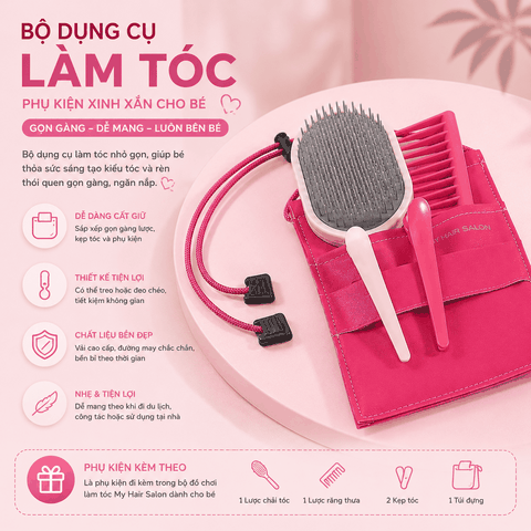 Bộ Đồ Chơi Làm Tóc Cho Bé Hair Salon 23 Chi Tiết Kèm Máy Sấy Và Máy Duỗi Tóc