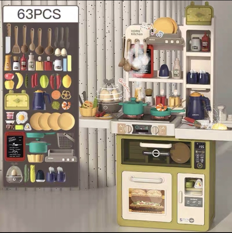 Đồ chơi nhà bếp phong cách Châu Âu cỡ lớn 88cm có đèn nhạc nồi hấp mô phỏng đồ dùng nhà bếp nấu ăn, trẻ em 2 đến 6 tuổi
