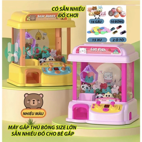 Máy gắp thú bông kích thước lớn bản 2 cần kèm xu đếm thời gian, có nhạc có đèn trẻ em