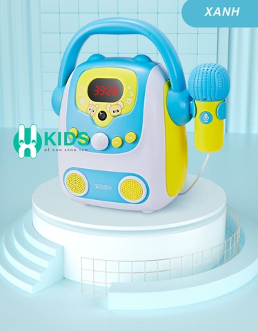 Đồ chơi máy hát karaoke di động cao cấp cho bé kèm mic ghi âm, loa phát nhạc có kết nối Bluetooth tích hợp đèn LED