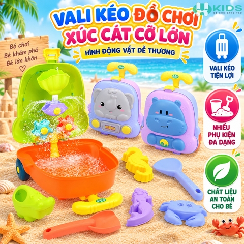Vali Đồ Chơi Xúc Cát Cỡ Lớn Cho Bé – Bộ Chơi Cát Nước Hình Động Vật Nhiều Phụ Kiện