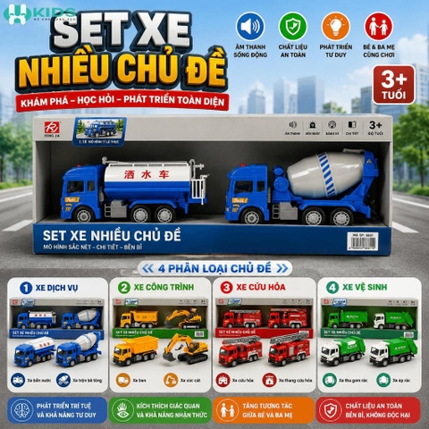 Set 2 Xe Chở Rác Chạy Pin Có Đèn Nhạc Cho Bé Tỉ Lệ 1:18 – Mã 6883