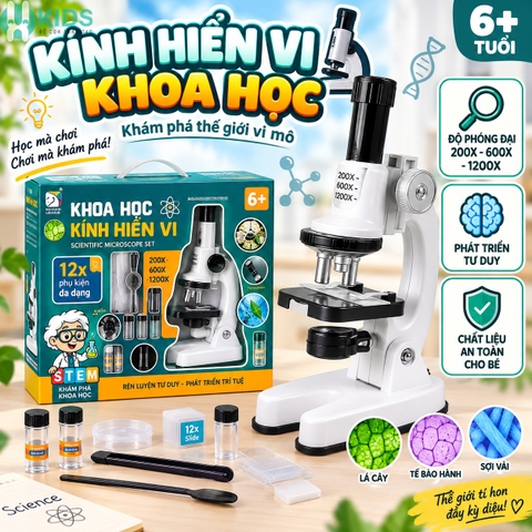 Kính Hiển Vi Khoa Học Cho Bé 1200X Hộp Lớn Kèm Bộ Phụ Kiện Thí Nghiệm