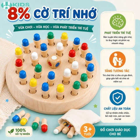 Đồ Chơi Gỗ 8% Cờ Trí Nhớ Cho Bé Rèn Luyện Trí Nhớ Tư Duy Logic | XKIDS