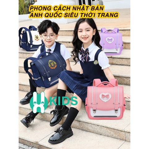 Balo chống gù cao cấp phong cách Anh Quốc, Nhật Bản siêu nhẹ chống nước cho bé cấp 1