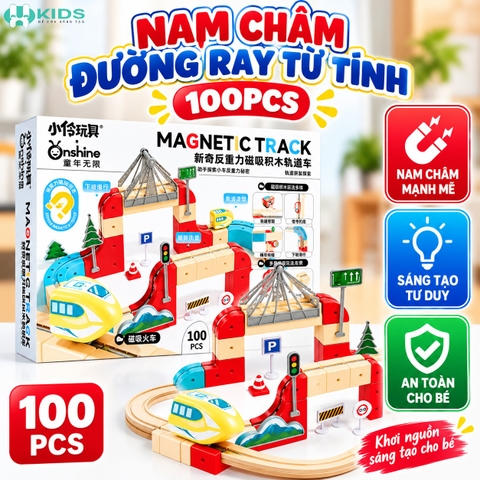 Bộ Đường Ray Nam Châm Onshine 100 Chi Tiết – Đồ Chơi Lắp Ghép Tàu Hỏa Cho Bé