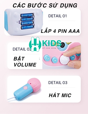 Đồ chơi máy hát karaoke di động cao cấp cho bé kèm mic ghi âm, loa phát nhạc có kết nối Bluetooth tích hợp đèn LED