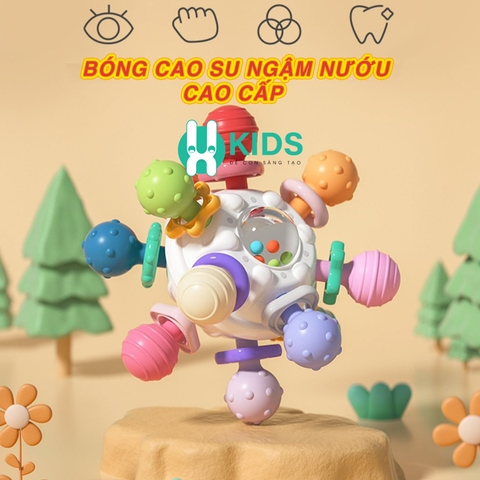 Đồ chơi lục lạc bóng cao su nhựa mềm ngậm nướu cao cấp nhiều màu sắc phát ra âm thanh cầm tay cho bé gặm mọc răng