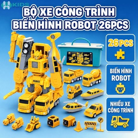 Bộ Đồ Chơi Lắp Ráp Biến Bình Robot Và Xe Công Trình 26 Chi Tiết
