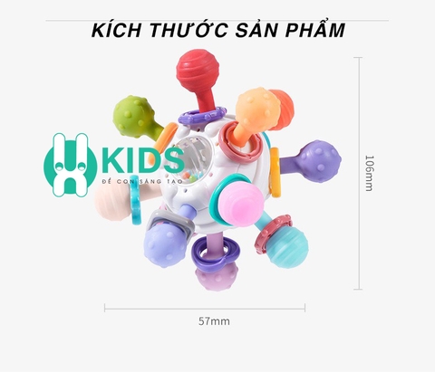 Đồ chơi lục lạc bóng cao su nhựa mềm ngậm nướu cao cấp nhiều màu sắc phát ra âm thanh cầm tay cho bé gặm mọc răng