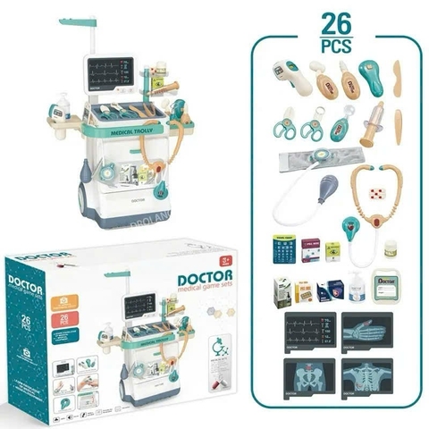 Xe Đẩy Bác Sĩ Đồ Chơi 26 Chi Tiết Size Đại Có Máy Đo Huyết Áp Cho Bé