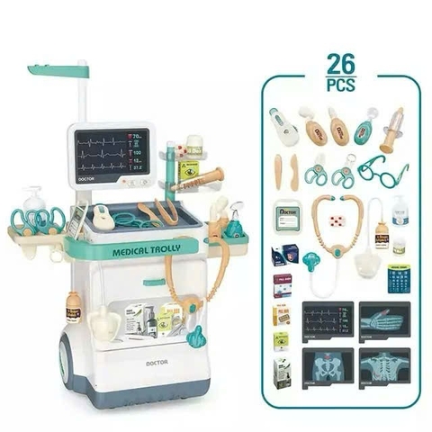 Xe Đẩy Bác Sĩ Đồ Chơi 26 Chi Tiết Size Đại Có Máy Đo Huyết Áp Cho Bé