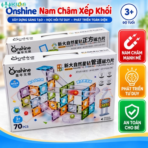 Nam Châm Xếp Khối Onshine 70 Chi Tiết – Bộ Lắp Ghép Đường Ống Thả Bi Cho Bé