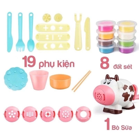 Bộ Đồ Chơi Bò Sữa Tạo Hình Đất Nặn Kèm 8 Màu Cho Bé