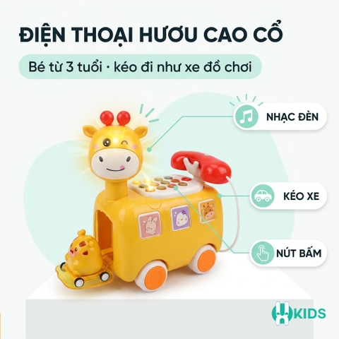 Đồ Chơi Điện Thoại Hươu Cao Cổ Cho Bé – Điện Thoại Đồ Chơi Có Nhạc Đèn, Song Ngữ Trung Anh, Xe Kéo Vui Nhộn 3+