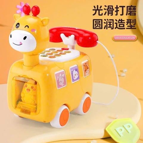 Đồ Chơi Điện Thoại Hươu Cao Cổ Cho Bé – Điện Thoại Đồ Chơi Có Nhạc Đèn, Song Ngữ Trung Anh, Xe Kéo Vui Nhộn 3+