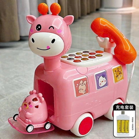 Đồ Chơi Điện Thoại Hươu Cao Cổ Cho Bé – Điện Thoại Đồ Chơi Có Nhạc Đèn, Song Ngữ Trung Anh, Xe Kéo Vui Nhộn 3+