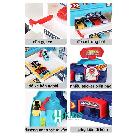 Bãi đỗ xe gara ô tô 5 tầng kết hợp đường đua có nhạc kèm sẵn 8 ô tô nhiều màu sắc cho bé