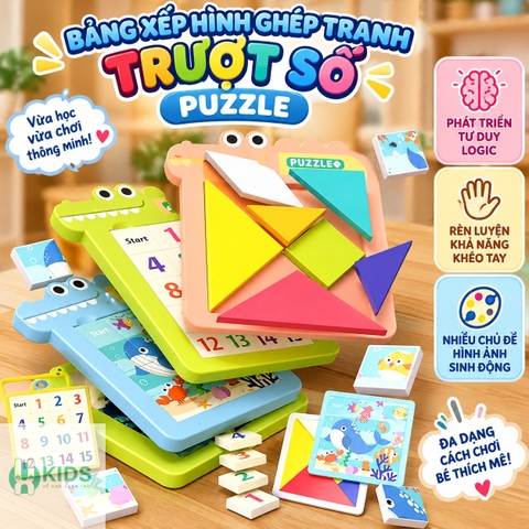 Bảng Xếp Hình Ghép Tranh Trượt Số Puzzle Cho Bé