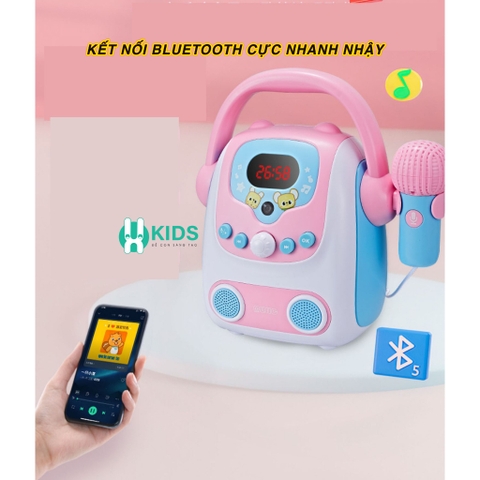 Máy Karaoke Đồ Chơi Cho Bé Kèm Micro, Loa Nghe Bluetooth 5.0 Có Ghi Âm