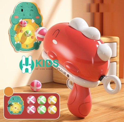 Đồ chơi súng bắn bóng nhựa dính hình khủng long cute kèm bảng phi tiêu tính điểm vui nhộn giải trí giảm stress cho bé