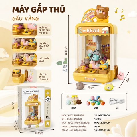 Máy Gắp Thú Mini Claw Machine Cho Bé Kèm Nhạc Và Đèn – Đồ Chơi Gắp Thú Có Kẹo Gashapon, USB Sạc, Nhiều Mẫu Cute