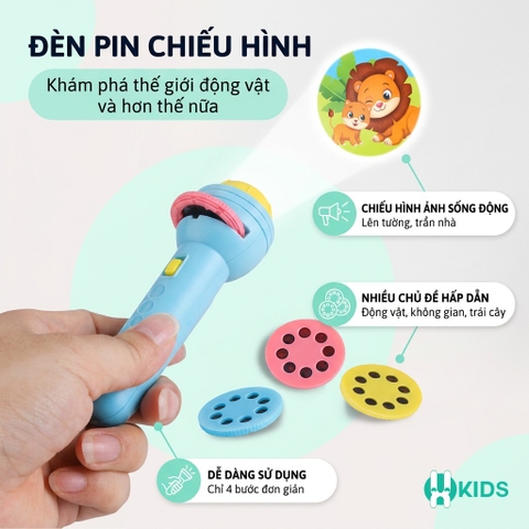Đèn Pin Chiếu Hình Động Vật Cho Bé Kèm 3 Đĩa Hình