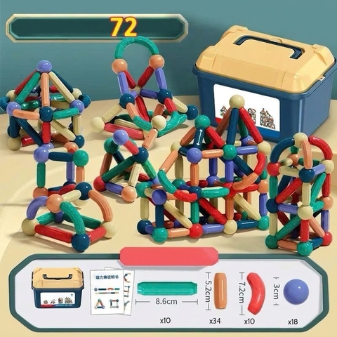 Bộ Xếp Hình Nam Châm 72 Chi Tiết XKIDS – Thanh Nam Châm Lắp Ghép Sáng Tạo Kèm Hộp Đựng