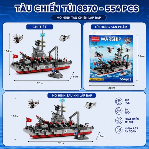 Lắp Tàu Chiến Khổng Lồ, mô hình tàu chiến 6 in 1, ghép máy bay, tàu chiến, xe tăng, giúp bé sáng tạo
