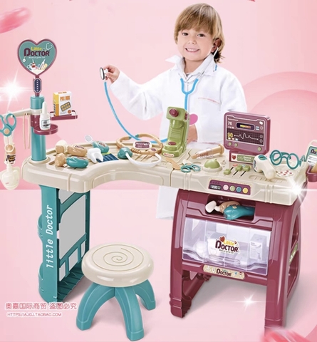 Đồ chơi phòng khám bác sĩ mini nhập vai y tá có đèn nhạc đầy đủ dụng cụ y tế kèm cả ghế ngồi cho bé