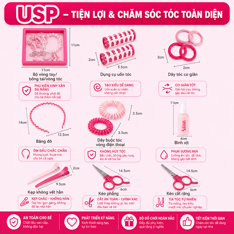 Bộ Đồ Chơi Làm Tóc Cho Bé Hair Salon 23 Chi Tiết Kèm Máy Sấy Và Máy Duỗi Tóc
