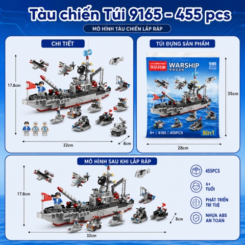 Lắp Tàu Chiến Khổng Lồ, mô hình tàu chiến 6 in 1, ghép máy bay, tàu chiến, xe tăng, giúp bé sáng tạo