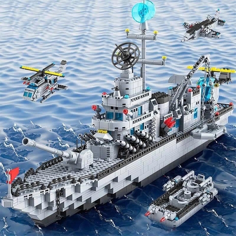Lắp Tàu Chiến Khổng Lồ, mô hình tàu chiến 6 in 1, ghép máy bay, tàu chiến, xe tăng, giúp bé sáng tạo