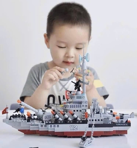 Lắp Tàu Chiến Khổng Lồ, mô hình tàu chiến 6 in 1, ghép máy bay, tàu chiến, xe tăng, giúp bé sáng tạo