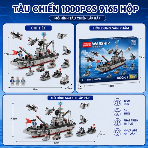 Lắp Tàu Chiến Khổng Lồ, mô hình tàu chiến 6 in 1, ghép máy bay, tàu chiến, xe tăng, giúp bé sáng tạo