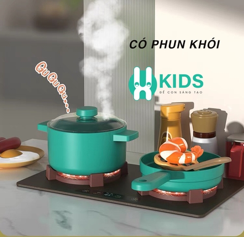 Đồ chơi nhà bếp phong cách Châu Âu cỡ lớn 88cm có đèn nhạc nồi hấp mô phỏng đồ dùng nhà bếp nấu ăn, trẻ em 2 đến 6 tuổi