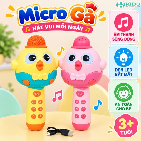 Micro Karaoke Bluetooth Cho Bé Hình Chú Gà – Micro Đồ Chơi Có Nhạc