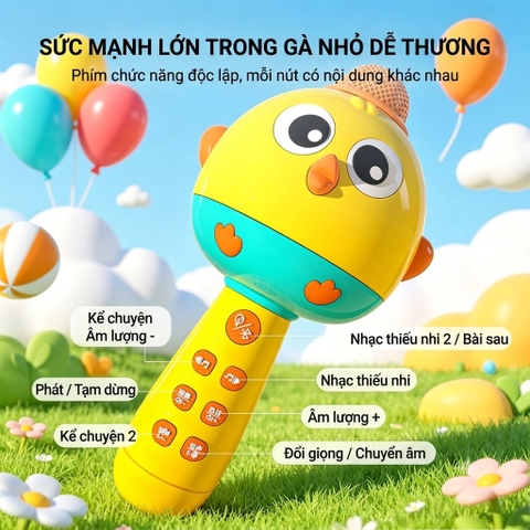 Micro Karaoke Bluetooth Cho Bé Hình Chú Gà – Micro Đồ Chơi Có Nhạc
