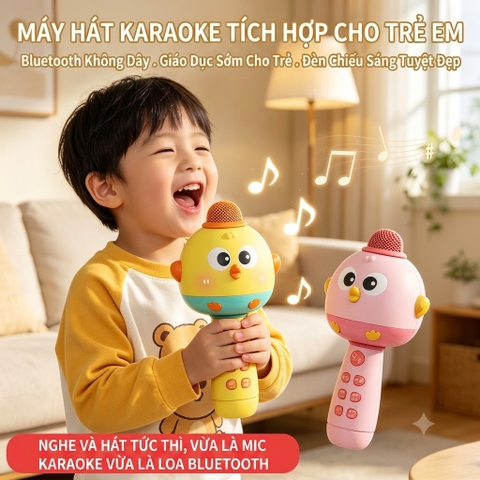 Micro Karaoke Bluetooth Cho Bé Hình Chú Gà – Micro Đồ Chơi Có Nhạc